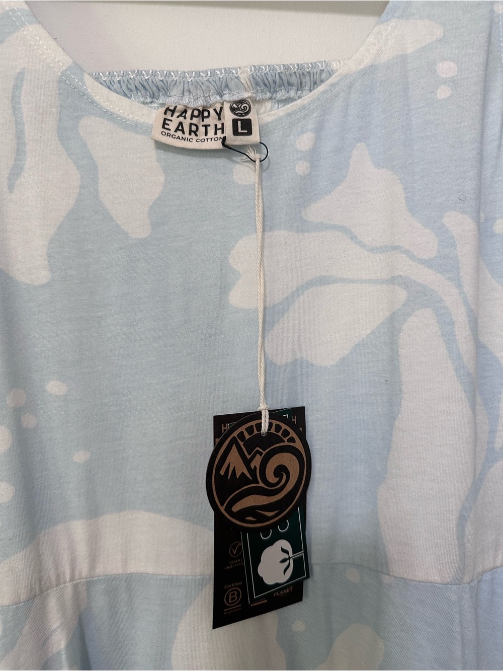 Happy Earth NWT Lily midi dress light blue/white floral print organic cotton -L - Picture 14 of 15